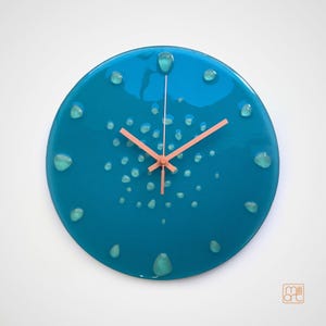 Glow in the Dark Wall Clock in Blue Colour: 10" Recycled Fused Glass Art