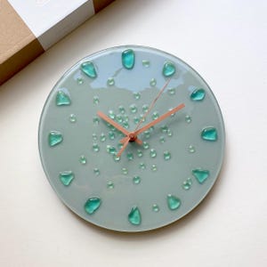 Recycled Fused Glass Wall Clock: Grey Minimalist Decor, Glow in the dark, 10" Silent Clock