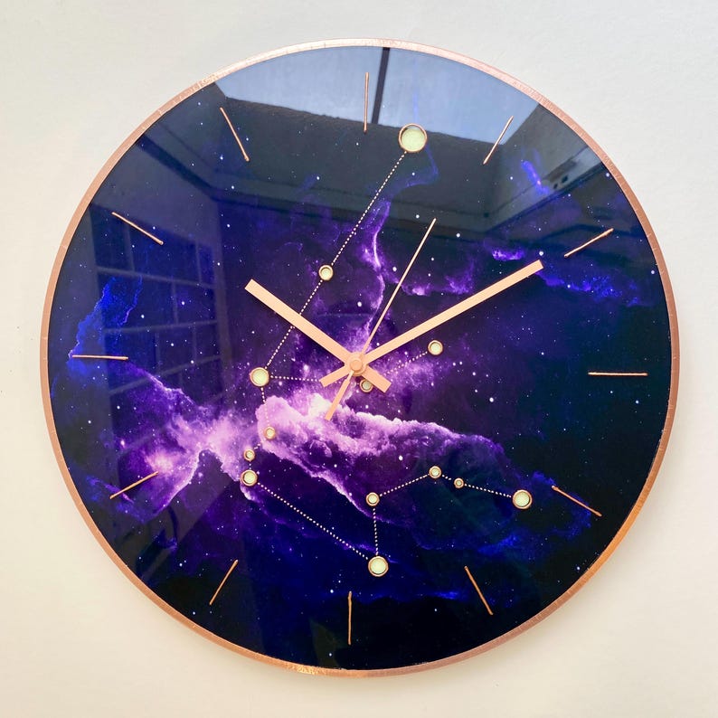 Aquarius Constellation Clock: Glow in the Dark Celestial Astrology Art Decor image 3