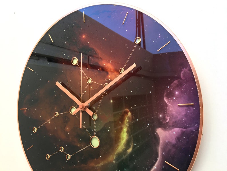 Virgo Sign Gift, Glow In The Dark, Celestial Sky Clock, Wall Clock, Astrology Clock, Steampunk Clock, Space Art, Space Decor, Silent Clock image 4