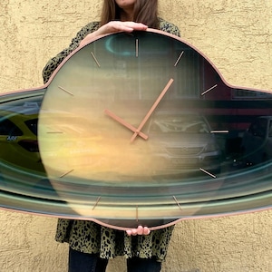 Saturn Wall Clock: Made on Tempered Glass, Size 24”×56”