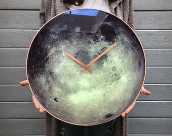 Moon Wall Clock, Moon Glow Clock, Planetary Decor, Glow In The Dark, Large Wall Clock, Space Clock, Cancer Sign, Oversized Clock,Lunar Clock