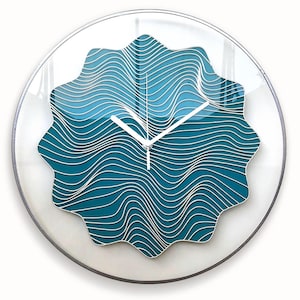 Nautical Clock, Turquoise Clock, Modern Stained Glass, Beach Decor, Sea Lovers, Large Wall Clock, 3D Wave Illusion, Oversized Custom Clock