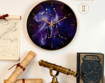 Gemini Gift Wall Art • Zodiac Constellation Personalized for Her • Purple & Copper Glass Clock • Teenager Girl Gift