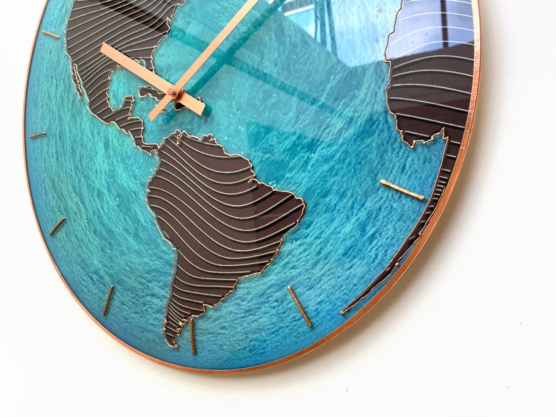 Glass Wall Clock, Sea Blue Decor, Huge Globe Clock, Unique Clock, Blue Decor, Nautical Clock, Big Wall Clock, Sea Blue Design, Glow In Dark image 6