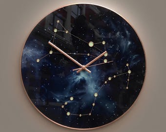 Couple Gift Personalized Wall Clock with Two Zodiac Signs • Wedding & Anniversary • Glass Art Home Decor