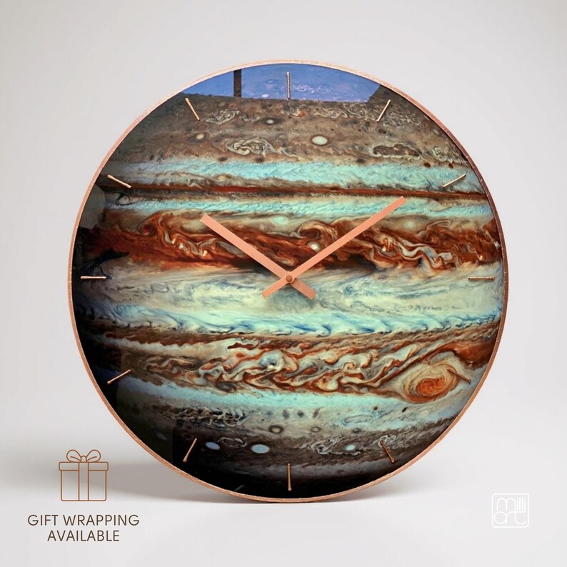 Jupiter glass wall clock gift ready handmade celestial decor for astronomy lovers and unique home gifts
