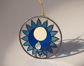 Halschakra-solfångare • Glassolfångare-mandala • Vishuddha-chakra-dekor • Yoga- och meditationsdekor • Helig geometri-gåva