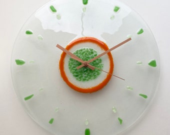 Glass Clock, One of a Kind, Transparent Fused Glass Clock, Unique Wall Clock, Contemporary Wall Clock, Recycle Glass, Copper Colour Details