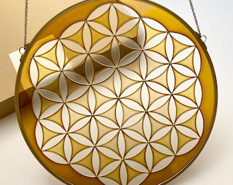 Suncatcher Sacred Geometry - Golden Mandala Stained Glass Window Hanging