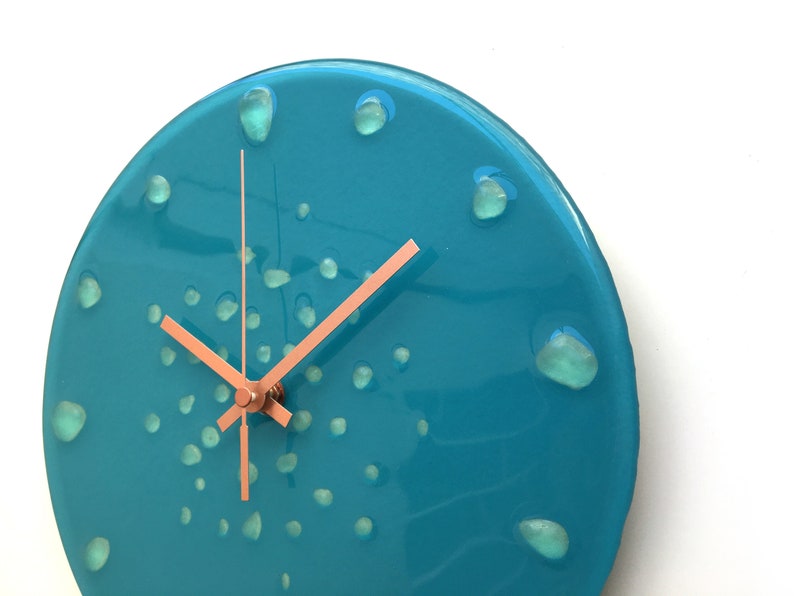 Glow in the Dark Wall Clock, 10 Recycled Glass Clock, Fused Glass Art Clock, Wall Decor, Blue Wall Clock, Nautical Wall Clock, Art Clock image 5
