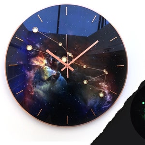 Znak zodiaku Byk, Zegar nieba niebieskiego, Okrągły zegar ścienny, Prezent astrologiczny, Dekoracja konstelacji, Świecący w ciemności, Czarny zegar, Zegar steampunkowy