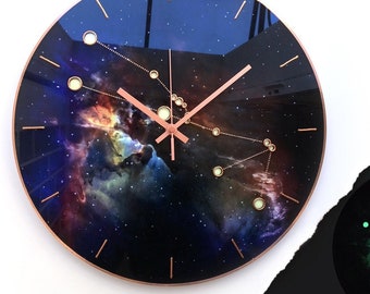 Taurus Star Sign, Celestial Sky Clock, Round Wall Clock, Astrology gift, Constellation Decor, Glow In The Dark, Black Clock, Steampunk Clock