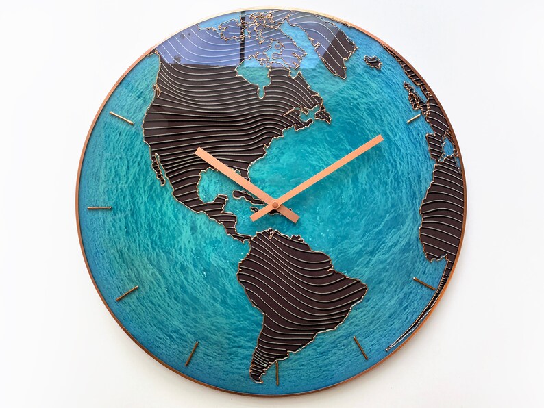 Glass Wall Clock Sea Blue Decor Huge Globe Clock Unique Etsy