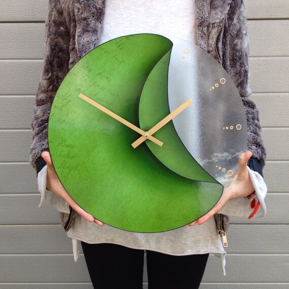 Rustic Wall Clock Oversized Large Glass Green Decor Home Interior Unique Art Modern