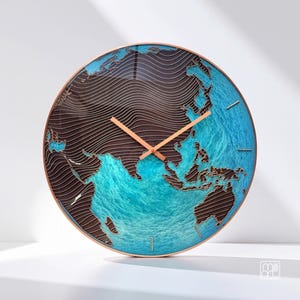 Oversized Wall Clock Globe Map • Personalized Gift • Turquoise Glass Nautical Decor • Glow In The Dark