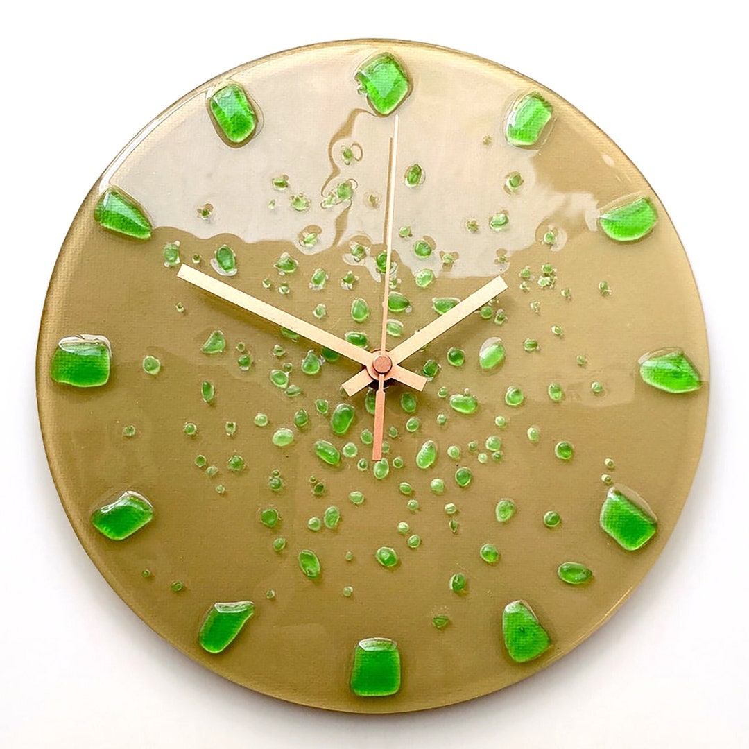 Dark Beige, Fused Glass Clock, Brown Wall Clock, Glow in Dark, Gothic ...