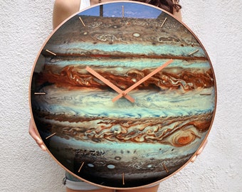 Große Wanduhr, moderne Uhr, Wanduhr, Hauswanduhr, rustikale Uhr, Boho-Dekor, Jupiter Planet, zeitgenössisches Dekor, leuchtender Planet