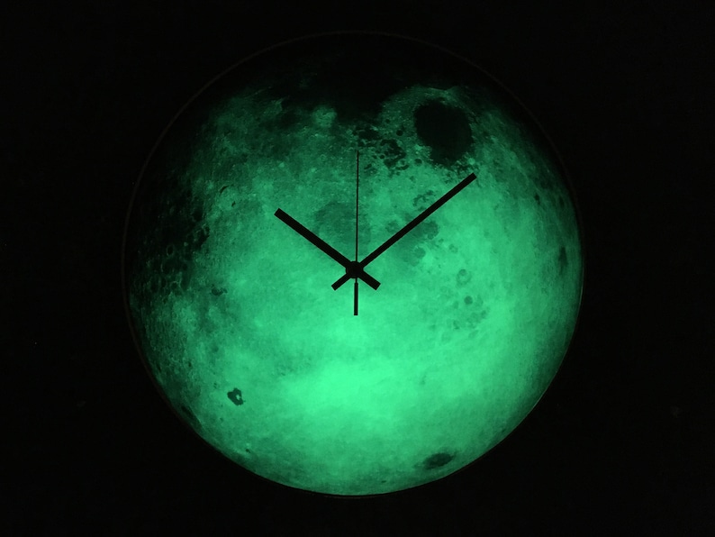 Moon Wall Clock, Moon Glow Clock, Planetary Decor, Glow In The Dark, Large Wall Clock, Space Clock, Cancer Sign, Oversized Clock,Lunar Clock image 5