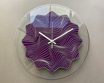 Glass Wall Clock, Large Clock, Unique Gift, Round Wall Clock, Hand Painted Clock, Modern Wall Clock, Personalized Wall Clock, Wave Art Clock