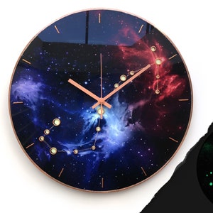 Scorpio Constellation, Art Print Wall Clock, Steampunk Clock, Zodiac Glass Clock, Unusual Wall Clock, Kitchen Wall Clock, Black Clock