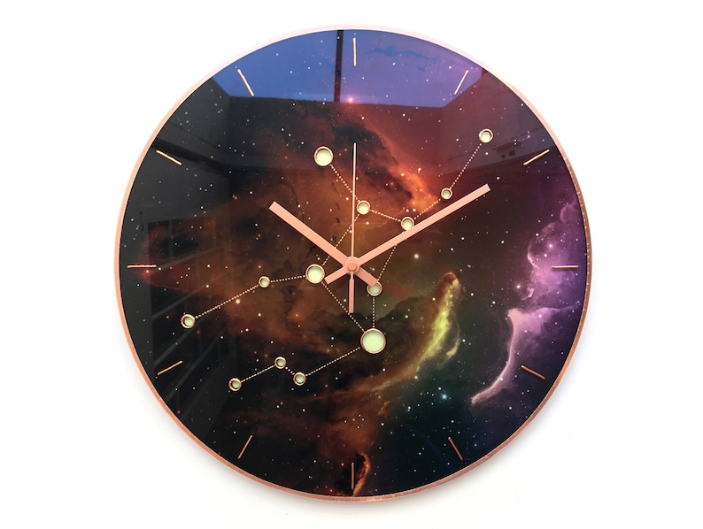 Virgo Sign Gift, Glow In The Dark, Celestial Sky Clock, Wall Clock, Astrology Clock, Steampunk Clock, Space Art, Space Decor, Silent Clock image 2