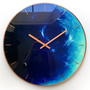 Large Wall Clock, Neptune, Pisces Sign, Nautical Clock, Blue Glass Clock, Space Clock, Modern Clock, Unique Clock, Copper Wall Clock