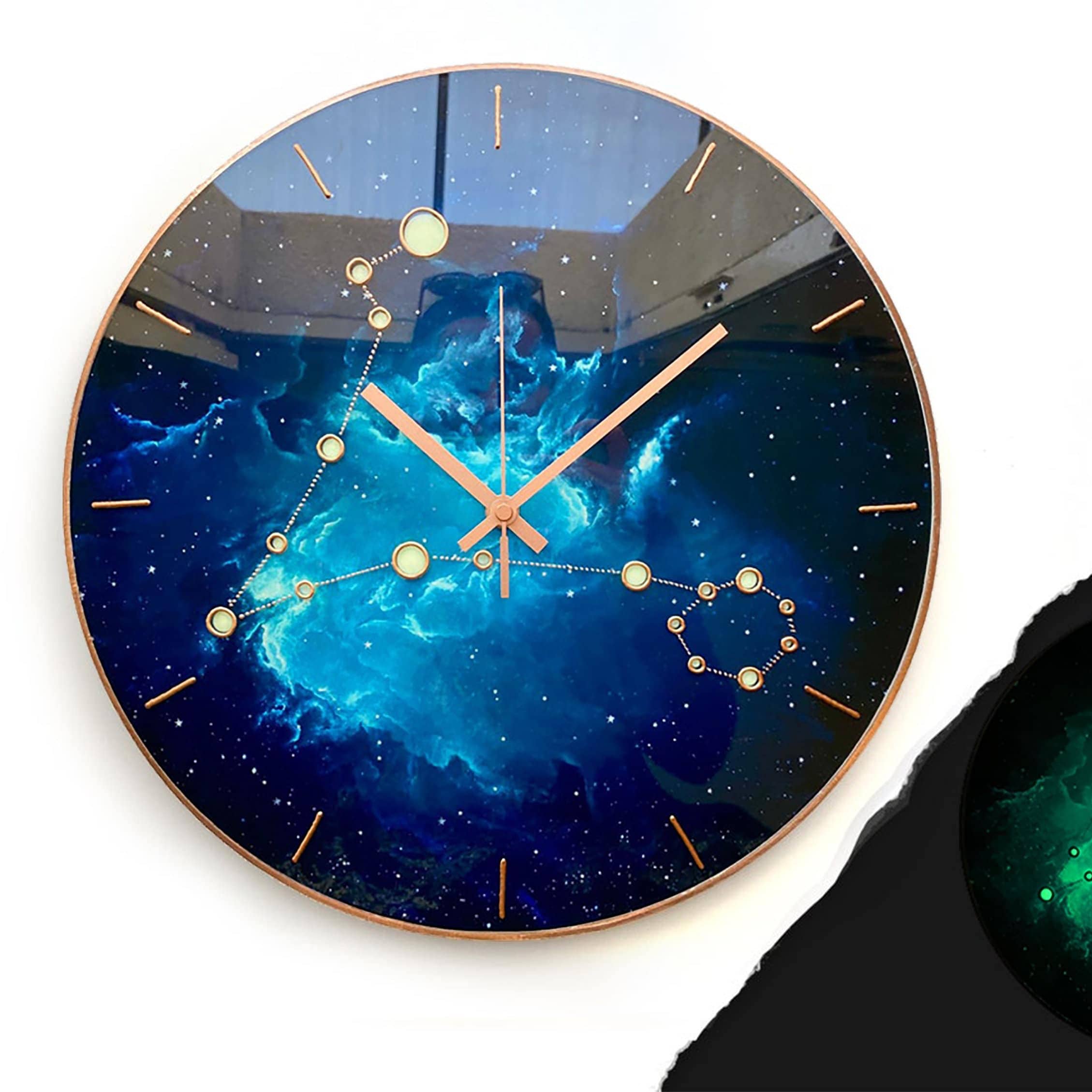 Celestial Sky, Wall Clock, Elegant Wall clock, Glass wall clock, Pisces Sign, Silent Clock, Art Clock, Colorful wall clock, Oversized clock