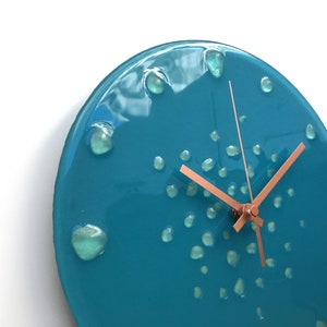 Glow in the Dark Wall Clock, 10 Recycled Glass Clock, Fused Glass Art Clock, Wall Decor, Blue Wall Clock, Nautical Wall Clock, Art Clock image 4