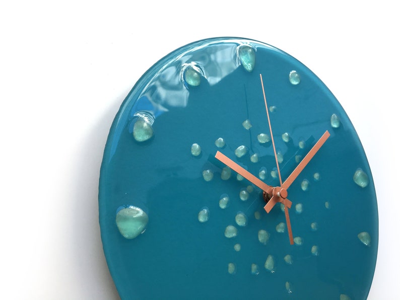 Glow in the Dark Wall Clock, 10 Recycled Glass Clock, Fused Glass Art Clock, Wall Decor, Blue Wall Clock, Nautical Wall Clock, Art Clock image 4