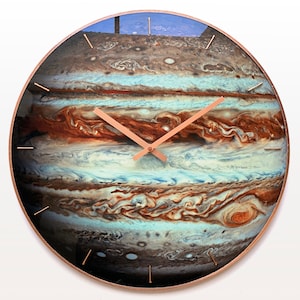 Large Wall Clock, Modern Clock, Wall Clock, Home Wall Clock, Rustic Clock, Boho Decor, Jupiter Planet, Contemporary Decor, Glowing Planet image 3