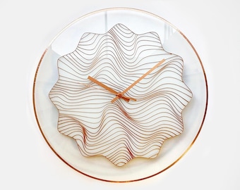 Modern Hand Painted Glass Wall Clock: Copper Wave Illusion, Silent Clock and Different Sizes