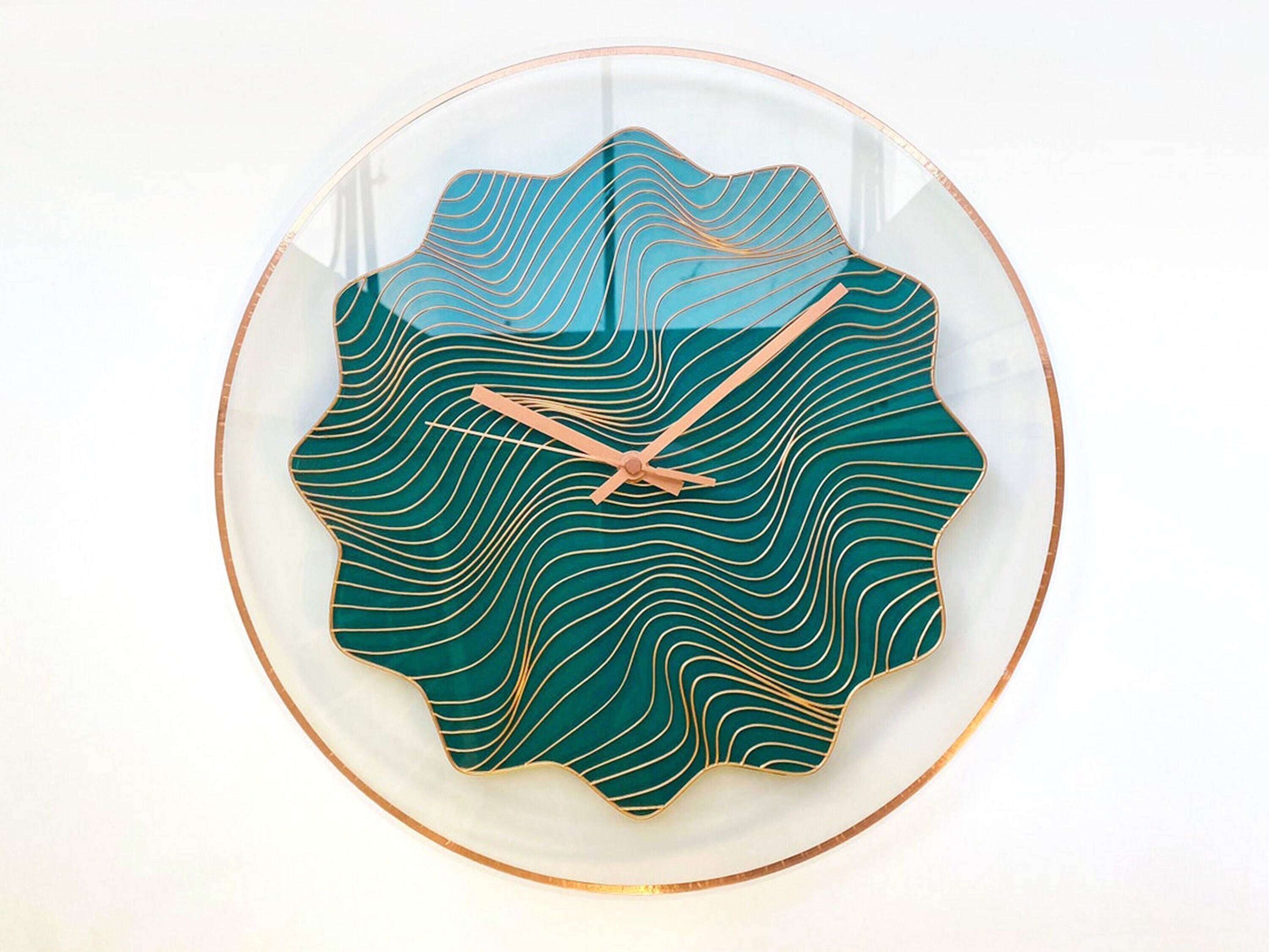 Horloge Vert Émeraude, Véritable Horloge Faite à La Main, Décor Moderne, Personnalisée, Effet d'onde