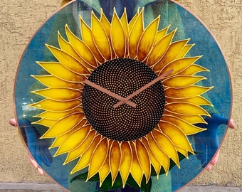 Sunflower Decor, Sunflower Clock, Sun Flower Art, Nature Home Decor, Floral Art, Orange Clock, Nature Art, Art Home Decor, Flower Decor