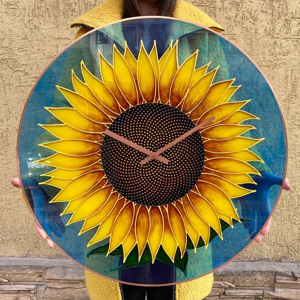 Sunflower Decor, Sunflower Clock, Sun Flower Art, Nature Home Decor, Floral Art, Orange Clock, Nature Art, Art Home Decor, Flower Decor