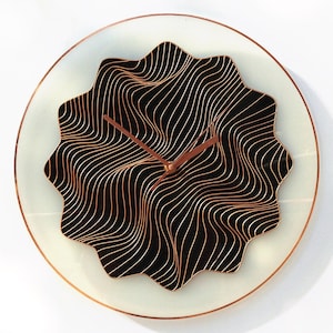 Black Glass Clock with Hand Painted Copper Lines: Illusion Wall Art in 10&quot;-24&quot; size