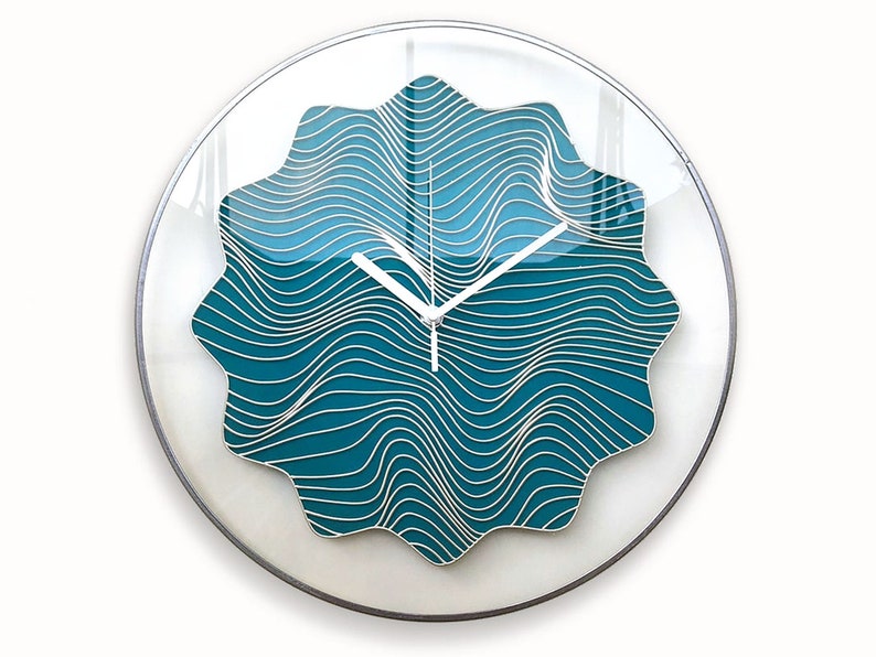 Nautical Clock, Blue Sun Clock, Modern Stained Glass, Beach Deco Nautical Clock, Blue Sun Clock, Modern Stained Glass, Beach Deco