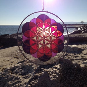 Flower of life, Stained Glass Mandala , Sacred Geometry Art, Stained Glass SUNcatcher, Wall Нanging, Wall Decor, Yoga Gift, Yoga Decoration image 1