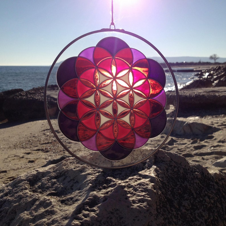 Flower of life, Stained Glass Mandala , Sacred Geometry Art, Stained Glass SUNcatcher, Wall Нanging, Wall Decor, Yoga Gift, Yoga Decoration image 1