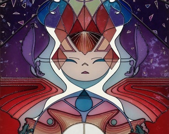 Pintura sobre vidrio Dreamer: Arte moderno y único en vidrio, estilo Tarot