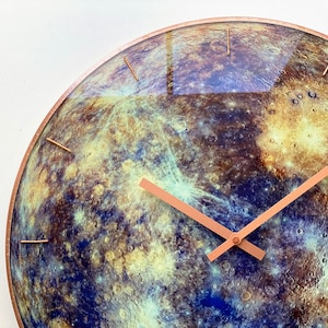 Big Wall Clock, Mercury Planet, Gemini Gift, Glow in the dark, Unique Clock, Oversized Clock, Large Wall Clock, Contemporary Glass Art Clock image 4