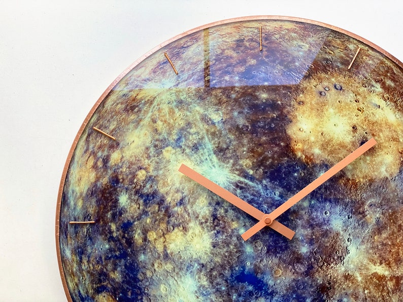 Big Wall Clock, Mercury Planet, Gemini Gift, Glow in the dark, Unique Clock, Oversized Clock, Large Wall Clock, Contemporary Glass Art Clock image 4