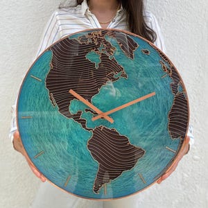 America Earth Globe Glass Wall Clock: Sea Blue Nautical Decor, 10"-24" Diameters