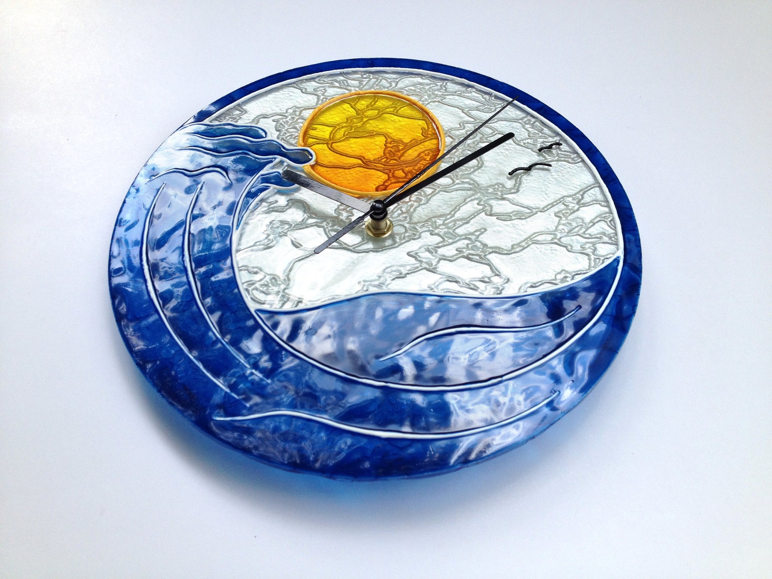 Stained Glass Clock Beach Wall Clock Nautical Wall Clock Etsy