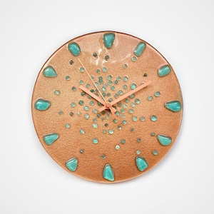 Copper Colour Fused Glass Wall Clock: Glow in the Dark Turquoise Wall Decor