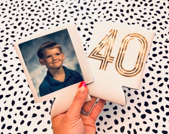 Vintage Custom Can Coolie for special occasion / Wedding favor / Birthday Party favors / 40th Birthday / 30th Birthday / Milestone