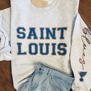 Saint Louis hockey Sweatshirt / Sports Sweatshirt / sleeve graphic  / Graphic Sweatshirt / faux glitter