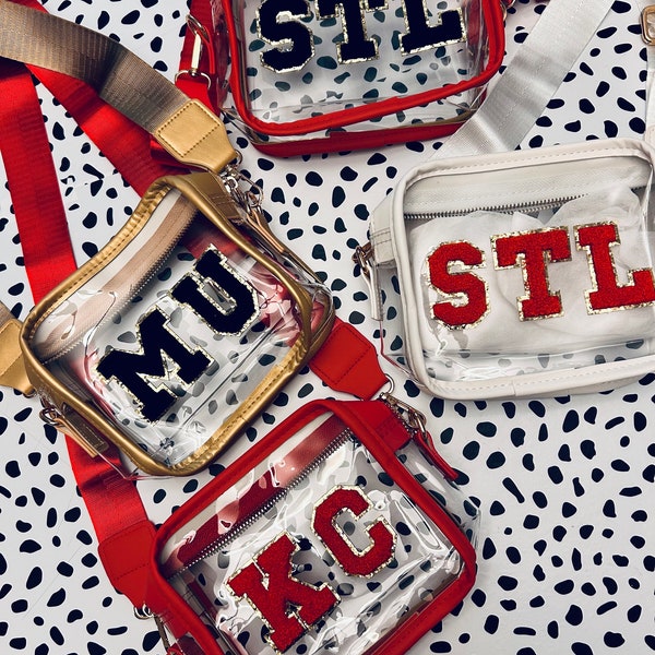 NEW! Stadium Bags, Custom clear bag, For Concert Purse, Chenille Letters, bag with Strap, Gameday bag Clear Concert purse Game day bag