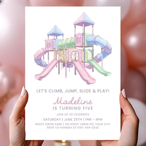 Pastel Playground Birthday Party Invitation Template, Outdoor Party Invite, Party in the Park Invitation, Girl&#39;s Birthday Invite Printable