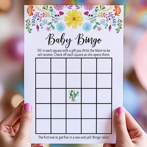 Jogo de Bingo para Chá de Bebê Fiesta, Atividade para Chá de Bebê com Cactos e Flores para Imprimir, Jogo de Chá de Bebê com Inspiração Mexicana, Download Instantâneo 353